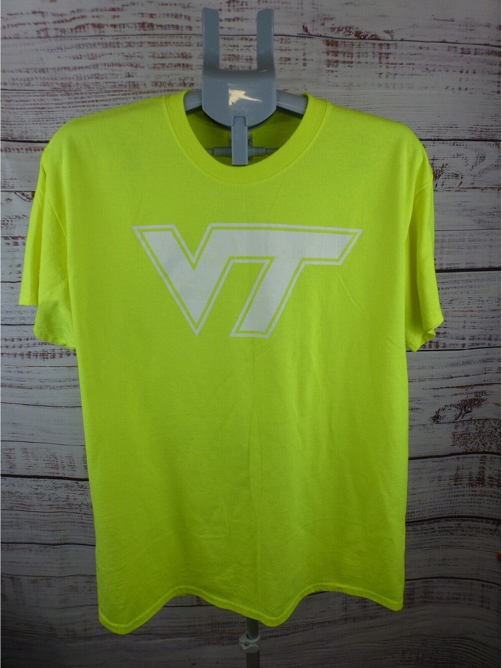 Gildan VT Virginia Tech Hokies Men's Large Neon Yellow Green T-Shirt Cotton G5